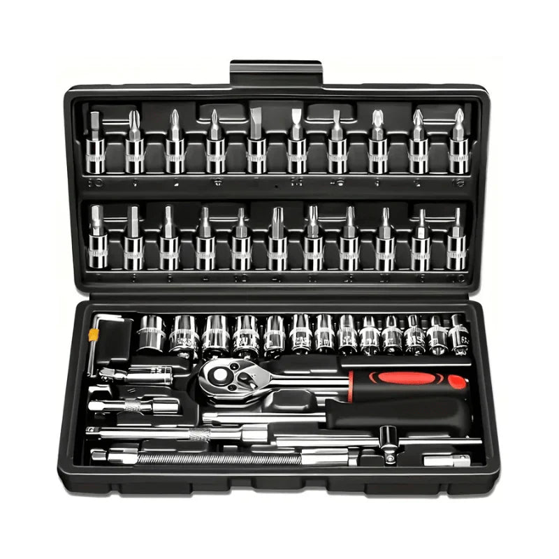 Set de Llaves Carraca con Dados y Puntas, 46 Piezas Completo con Estuche