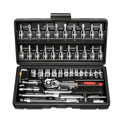 Set de Llaves Carraca con Dados y Puntas, 46 Piezas Completo con Estuche