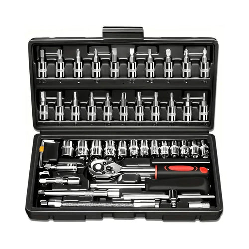 Set de Llaves Carraca con Dados y Puntas, 46 Piezas Completo con Estuche