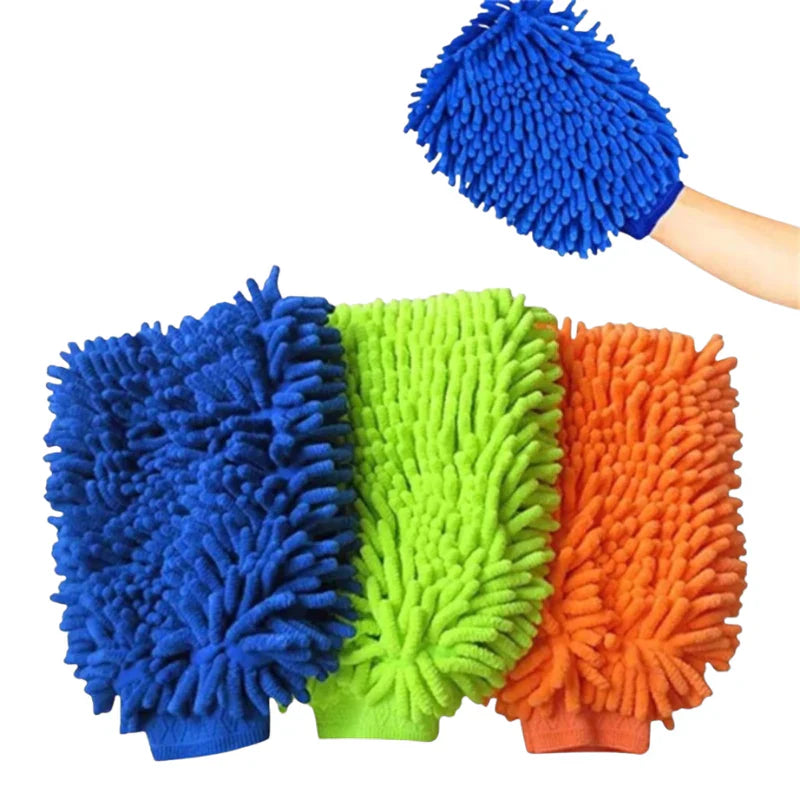 Kit de 3 Guantes de Microfibra de Alta Absorción para Lavado Automotor Antirrayas
