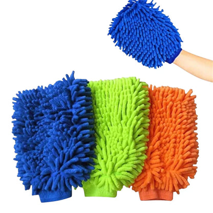 Kit de 3 Guantes de Microfibra de Alta Absorción para Lavado Automotor Antirrayas