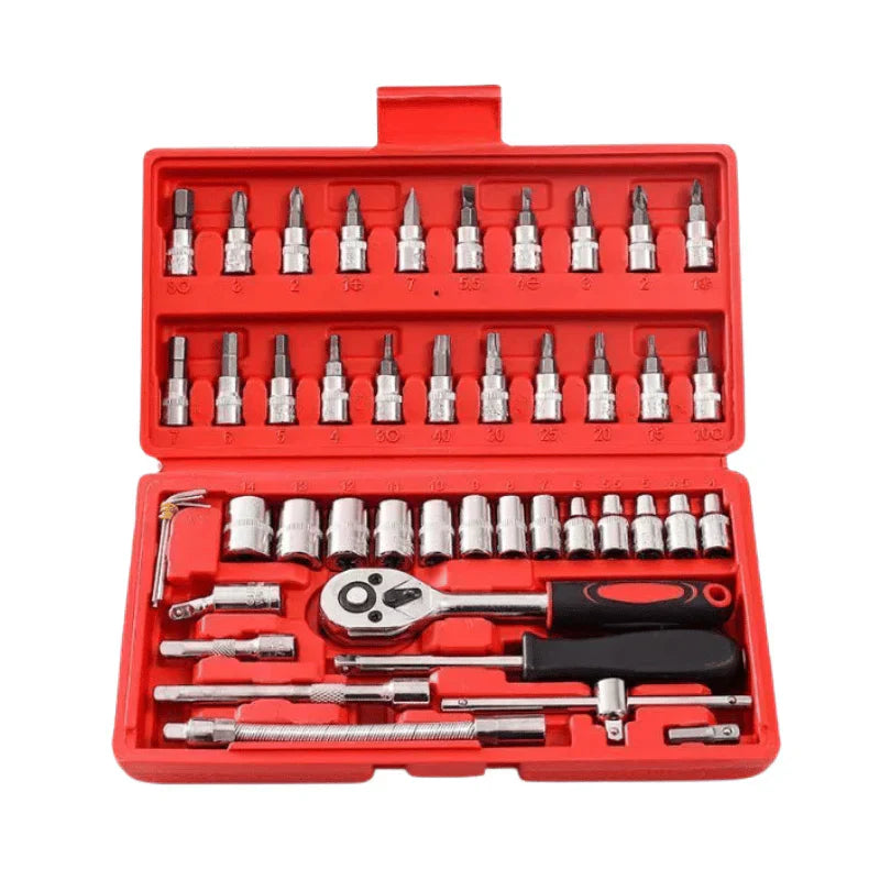Set de Llaves Carraca con Dados y Puntas, 46 Piezas Completo con Estuche