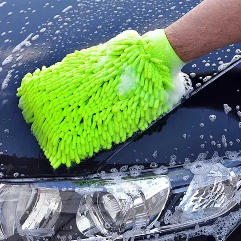 Kit de 3 Guantes de Microfibra de Alta Absorción para Lavado Automotor Antirrayas