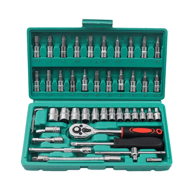 Set de Llaves Carraca con Dados y Puntas, 46 Piezas Completo con Estuche