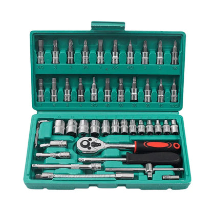 Set de Llaves Carraca con Dados y Puntas, 46 Piezas Completo con Estuche