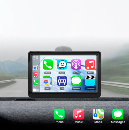 Pantalla tactil HD Tork Forge mostrando interfaz Apple CarPlay con Google Maps activo