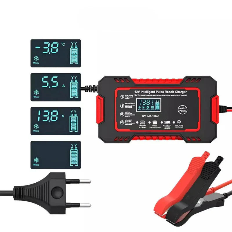 Cargador Inteligente de Baterías Automotrices 12V con Display Digital LCD