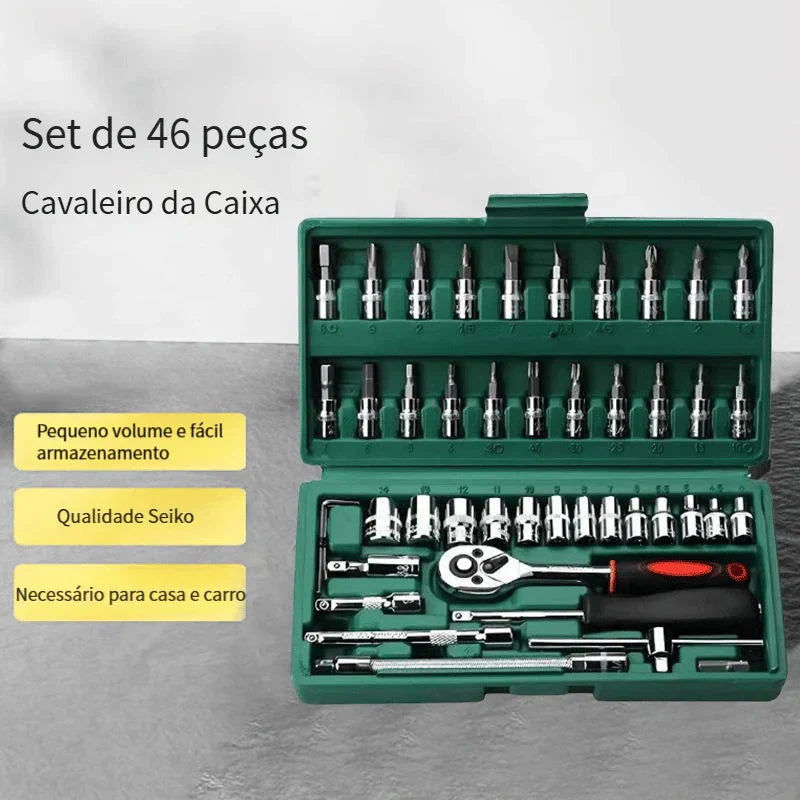 Set de Llaves Carraca con Dados y Puntas, 46 Piezas Completo con Estuche