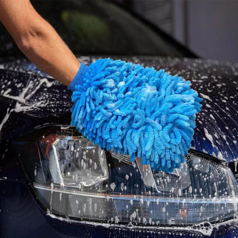 Kit de 3 Guantes de Microfibra de Alta Absorción para Lavado Automotor Antirrayas