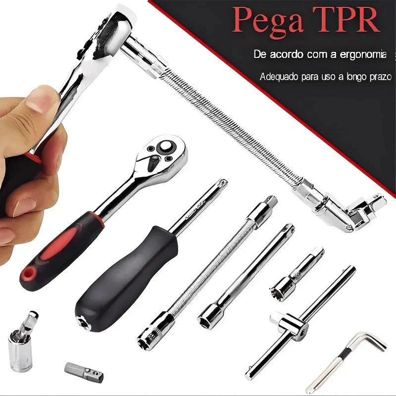 Set de Llaves Carraca con Dados y Puntas, 46 Piezas Completo con Estuche