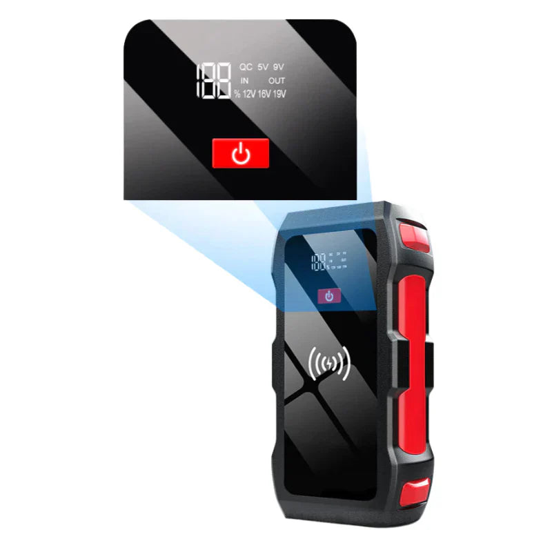 Auxiliador de Arranque Portátil 12000mAh con Power Bank y Carga por Inducción