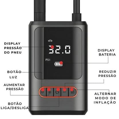 Bomba de Aire Eléctrica Portátil Digital Inalámbrica 150 PSI con Batería Recargable para Auto, Moto y Bicicleta