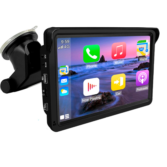 Soporte multimedia portatil Tork Forge con Apple CarPlay y Android Auto instalado en tablero de auto