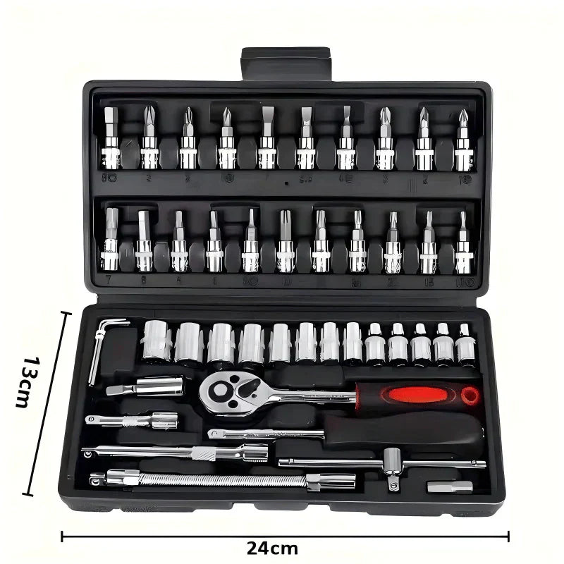 Set de Llaves Carraca con Dados y Puntas, 46 Piezas Completo con Estuche