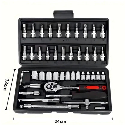 Set de Llaves Carraca con Dados y Puntas, 46 Piezas Completo con Estuche