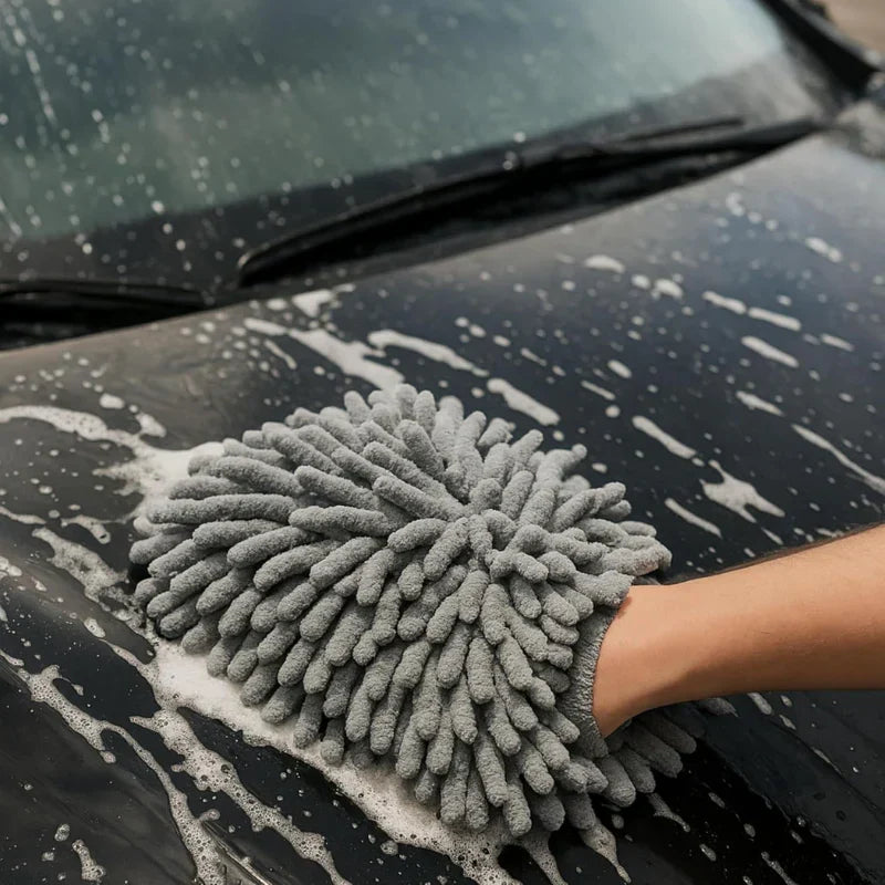 Kit de 3 Guantes de Microfibra de Alta Absorción para Lavado Automotor Antirrayas