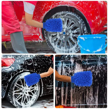 Kit de 3 Guantes de Microfibra de Alta Absorción para Lavado Automotor Antirrayas