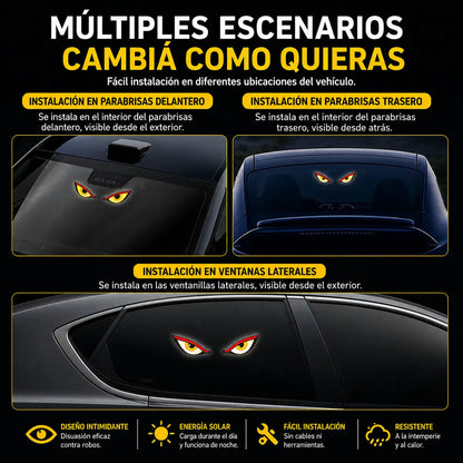 Luz LED Ojos Demoníacos Solar para Vidrio de Auto con Control