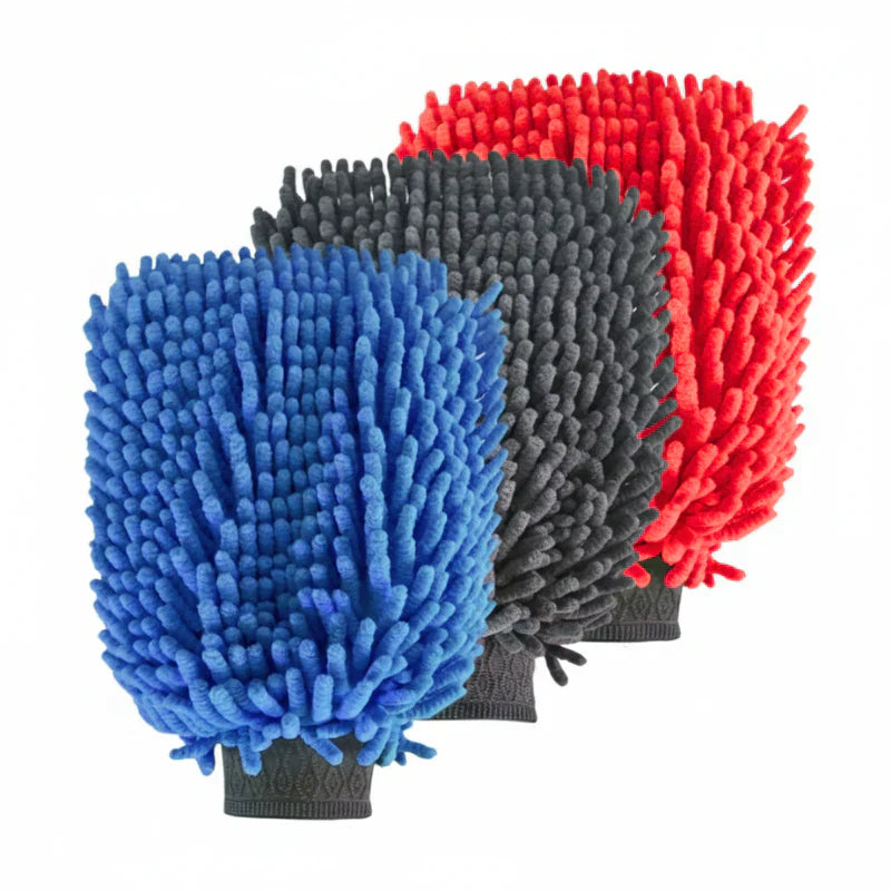 Kit de 3 Guantes de Microfibra de Alta Absorción para Lavado Automotor Antirrayas