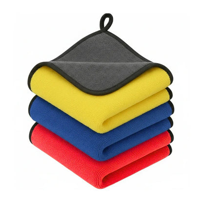 Kit de 3 Paños de Microfibra Reversibles 30x40cm 400 GSM para Secado Automotor