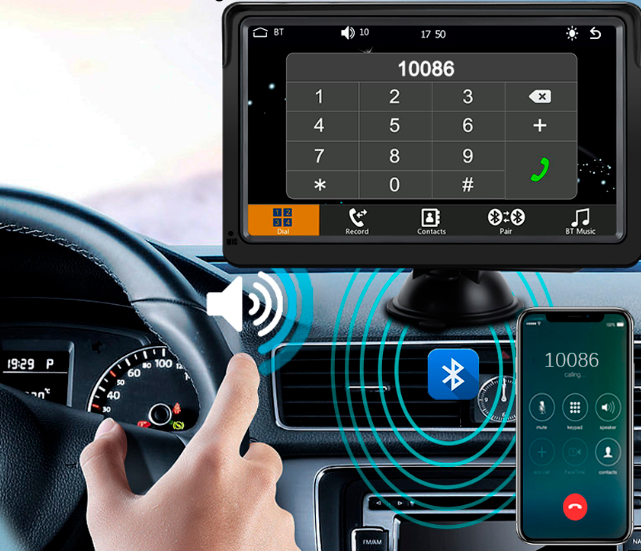 Soporte multimedia Tork Forge compatible con iPhone y Android en vehiculo en movimiento